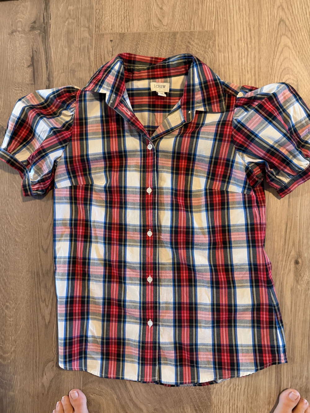 J. Crew Red, White & Blue Plaid Short-Sleeve Button-Down Shirt